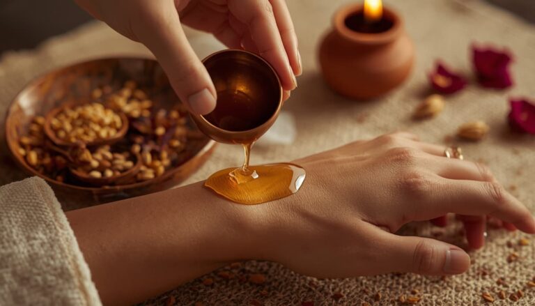 Warm sesame oil Abhyanga self massage for winter health and immunity in Ayurveda