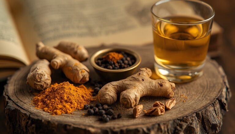 Panchakarma detox herbs — Triphala, turmeric and dried ginger used for gut health and Ama cleansing treatment at Swaanubhutii Ayurvedic center, Warje Pune